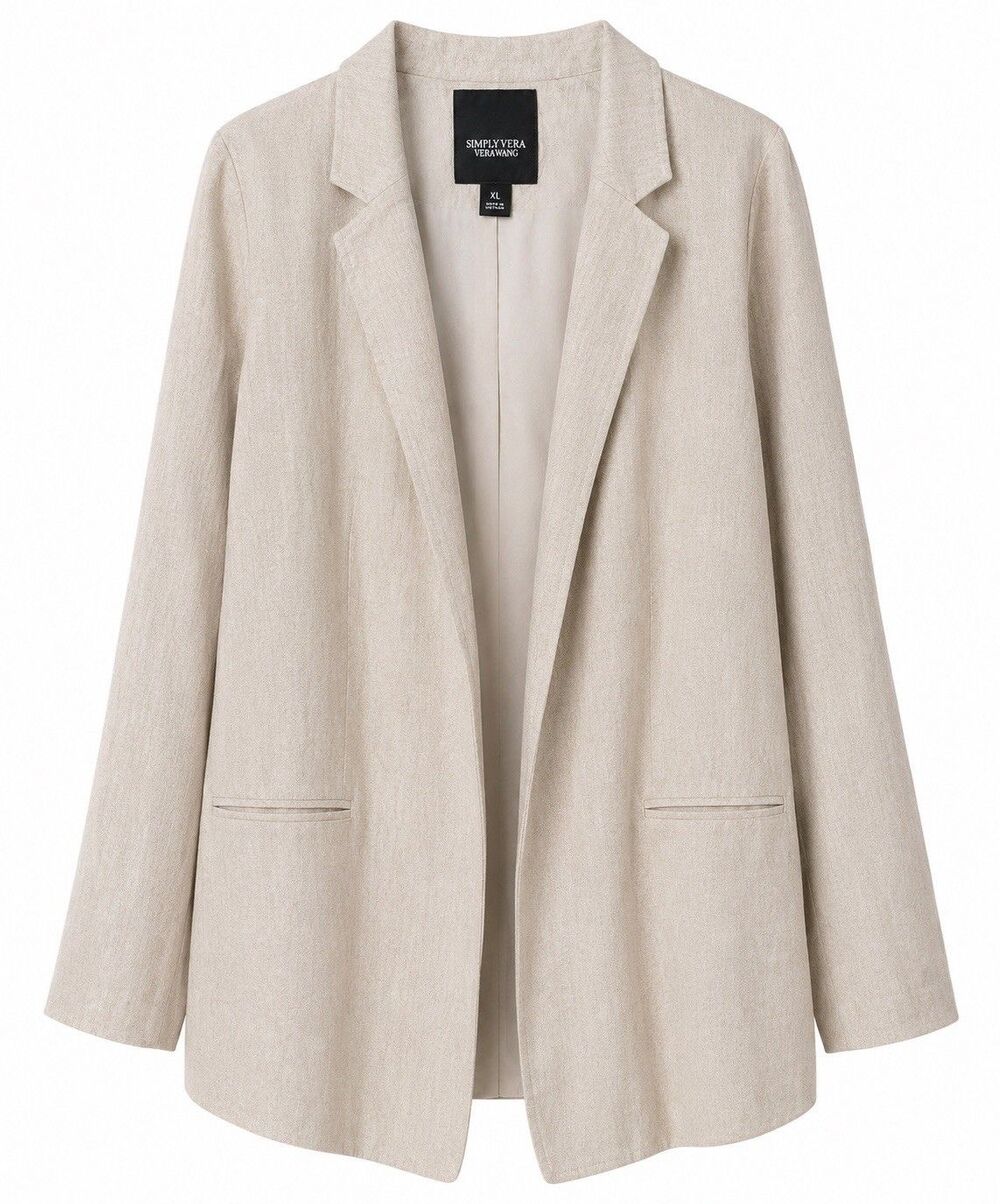 Simply Vera Wang XL Linen Comfort Blazer Camel Neutral Jacket Cooling Fabric - Picture 2 of 9
